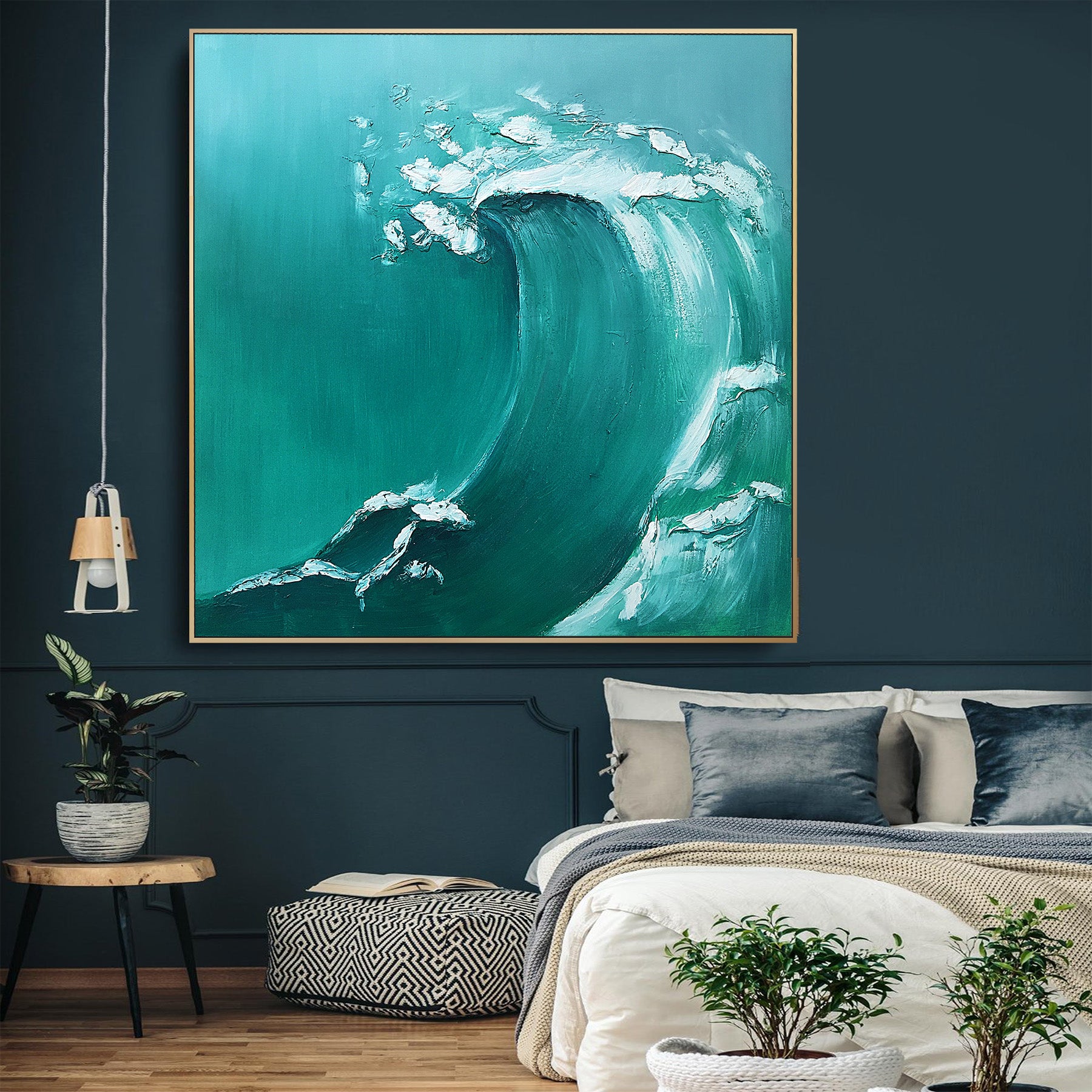 The Big Wave Hand Painted Art Painting With 140X140 Cm Frame Soaap0012