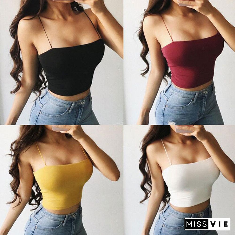 T Shirt Vest Tank Crop Women Sleeveless Sexy And Cool Strappy Bandeau Camisole Boobtube Tops Tees Summer Clothes Household