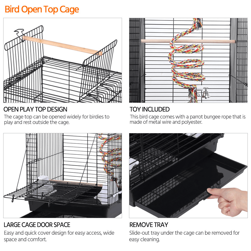 Topeakmart 22.8''H Open Top Metal Bird Cage Small Parrot Cage with Open Play Top and Toy， Black