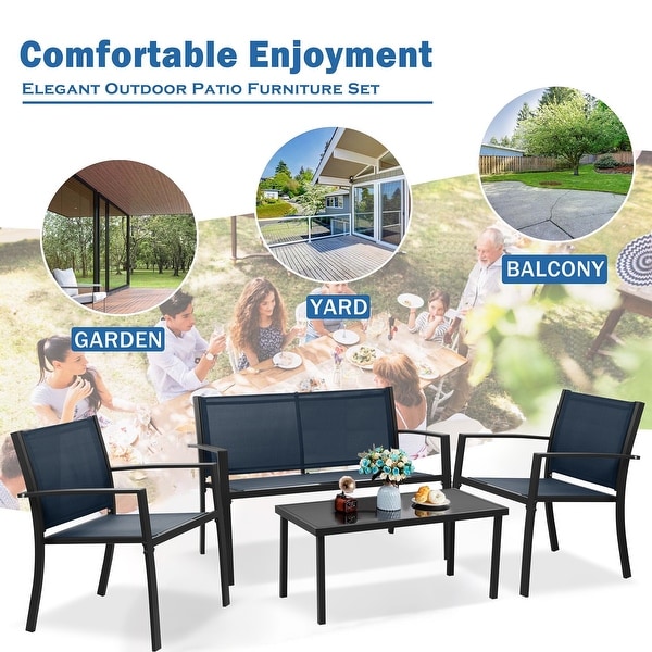 4Piece Outdoor Patio Textilene Bistro Set Conversation Set w/Loveseat