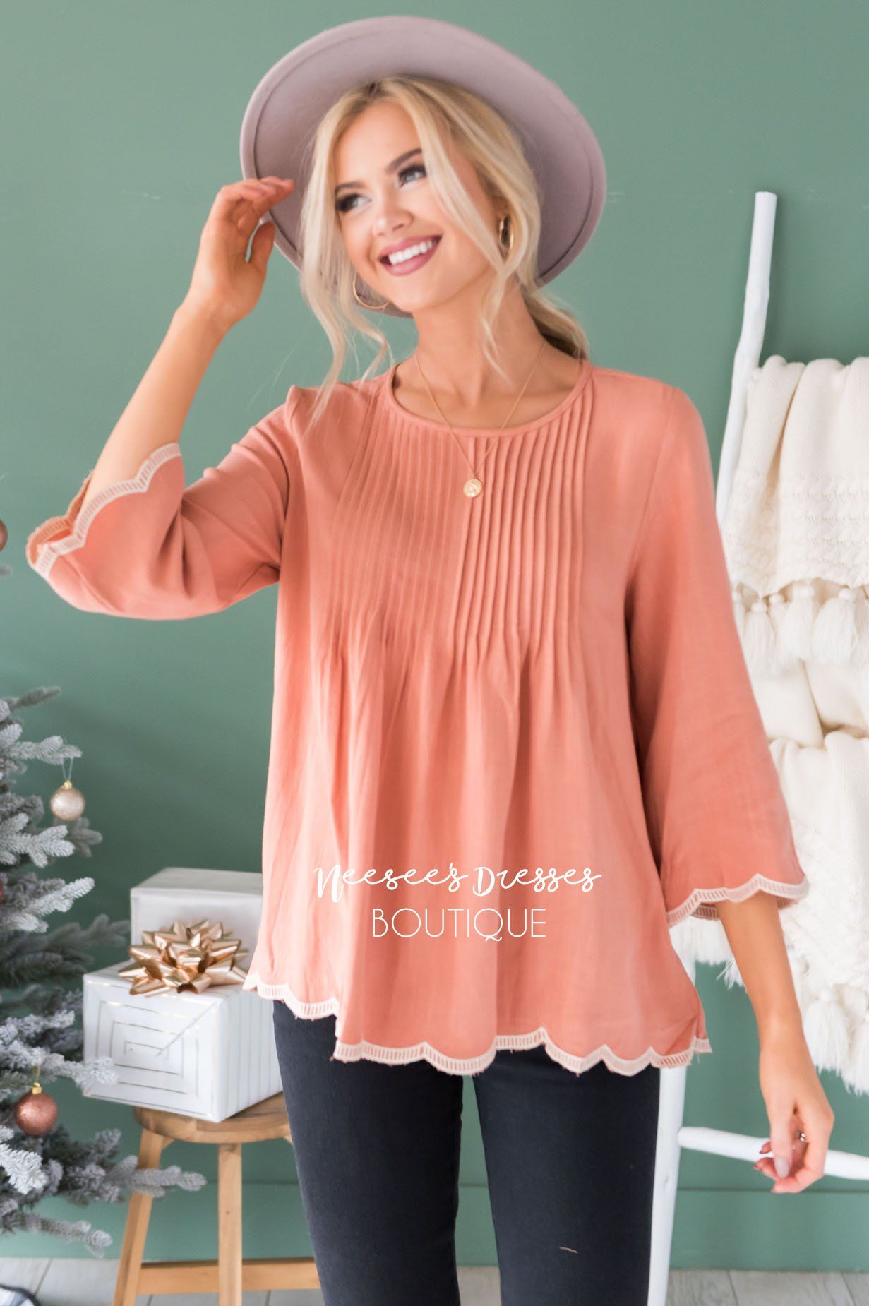 Always There Scalloped Trim Blouse