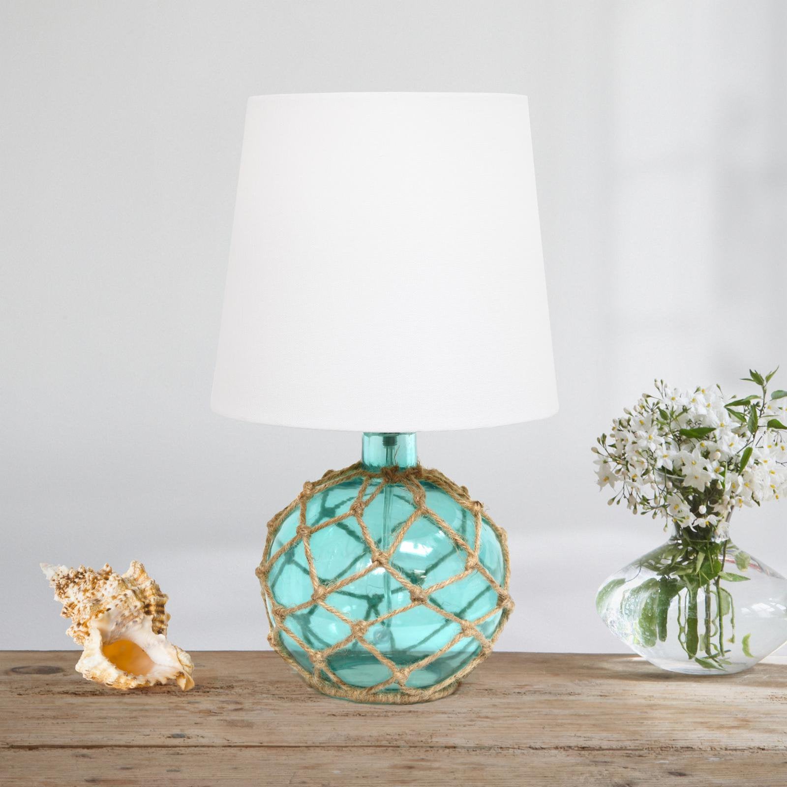 Elegant Designs Buoy Rope Nautical Netted Coastal Ocean Sea Glass Table Lamp