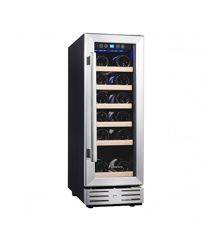 Kalamera 12'' 2.2 Cu.ft 18 Bottle Built-in Wine refrigerator with Stainless Steel and Double-Layer Tempered Glass Door