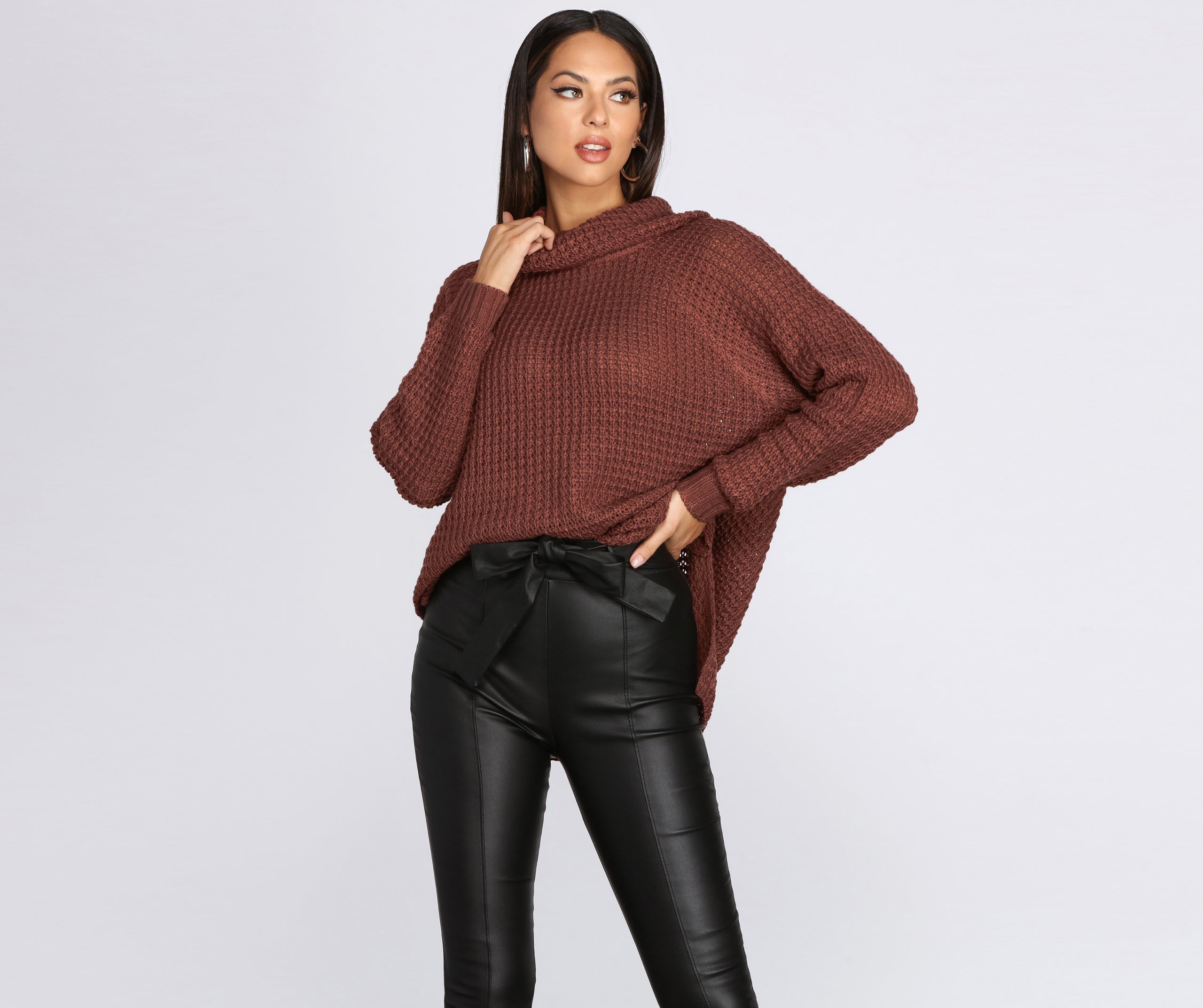 Waffle Knit Turtleneck Sweater