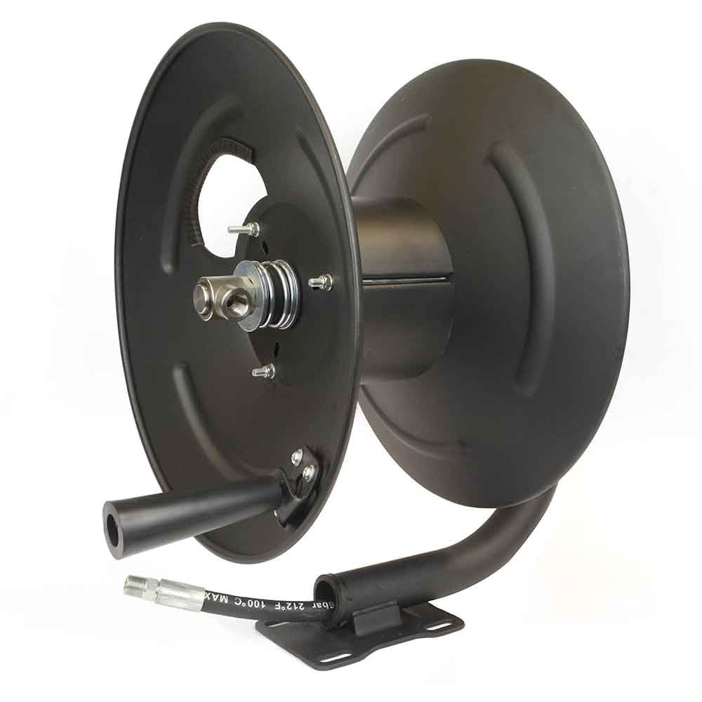 Interstate Pneumatics PW7190 3/8 Inch x 100' Steel Hose Reel with Swivel Fitting， Mounting Bracket and 3' Pigtail