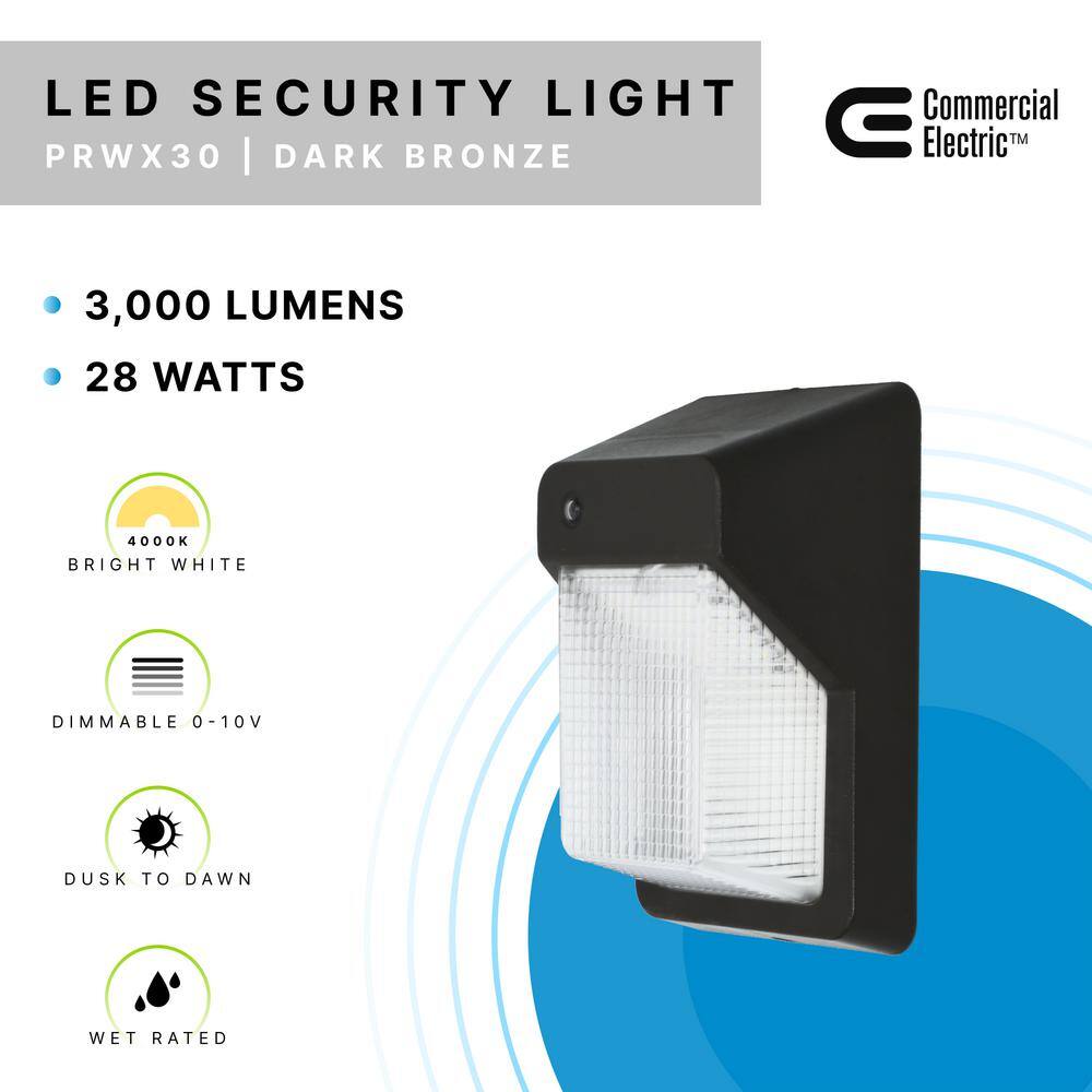 Commercial Electric 150W Equivalent Integrated LED Bronze Outdoor Vertical Wall Pack Over Door Light 3000 Lumens PRWX30-V-PC-4K-BZ