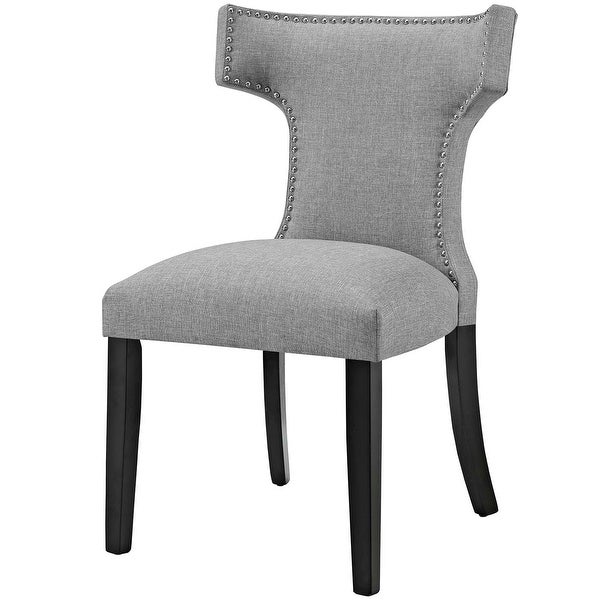 Zenta Modern Light Grey Fabric Curved Dining Chair with Nailhead Trim