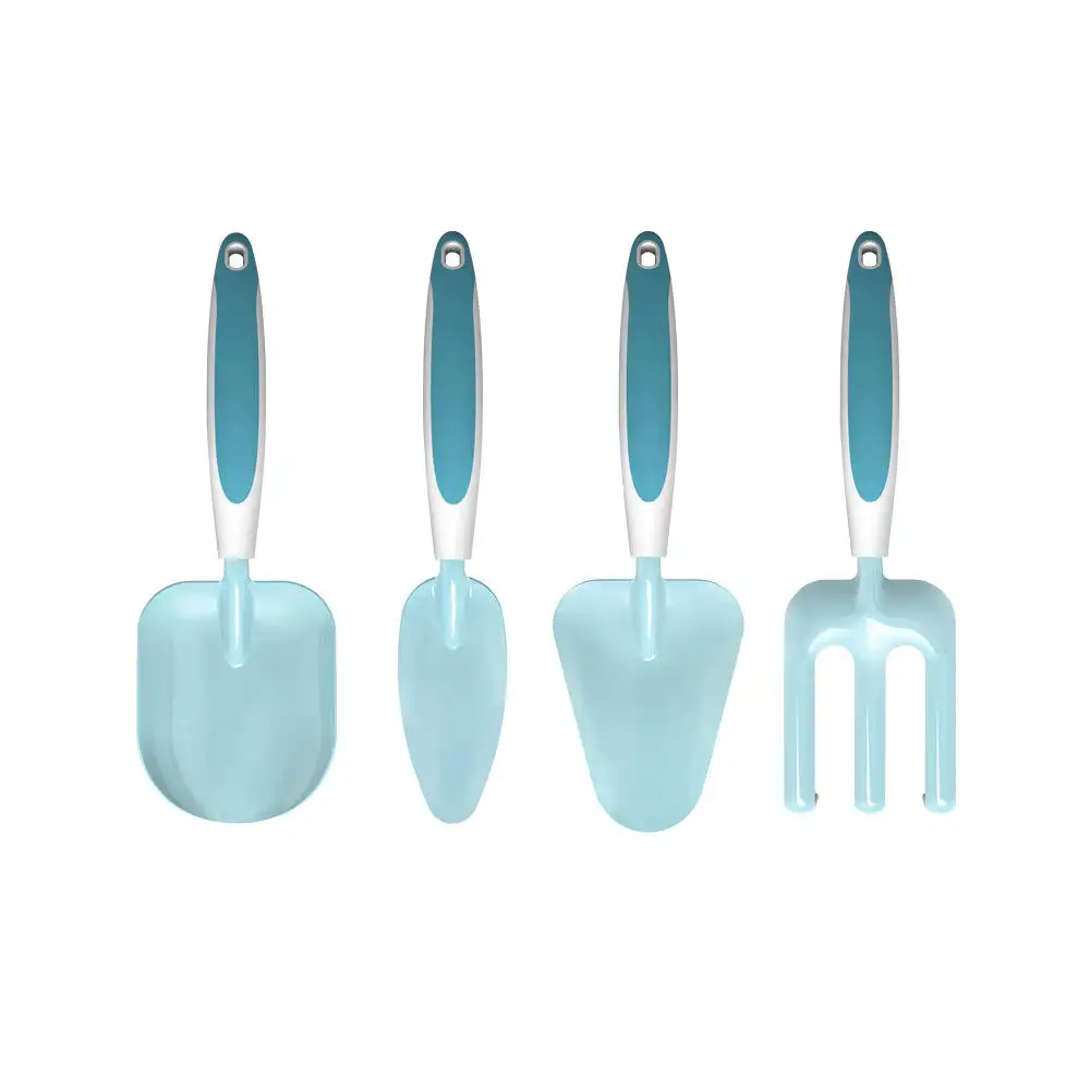 4PCS Kids Gardening Tools Set Mini Garden Tools Kit Herramienta Kids Garden Tools Shovel Rake Wooden Handle Light Blue