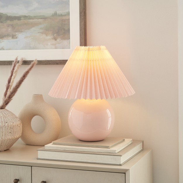 Ceramic Round Accent Lamp With Pleated Shade