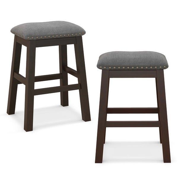 Costway Set of 2 Upholstered Saddle Bar Stools 24.5'' Dining Chairs - See Details