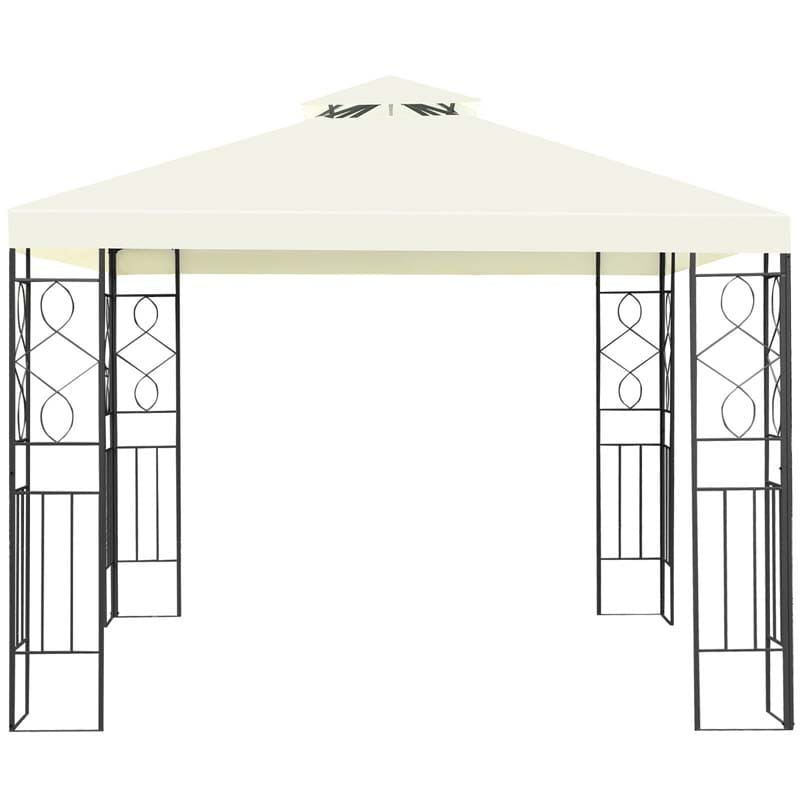 10 x 10 FT Patio Metal Gazebo with 2 Tier Vented Roof, Outdoor Canopy Gazebo Tent Grill BBQ Shelter