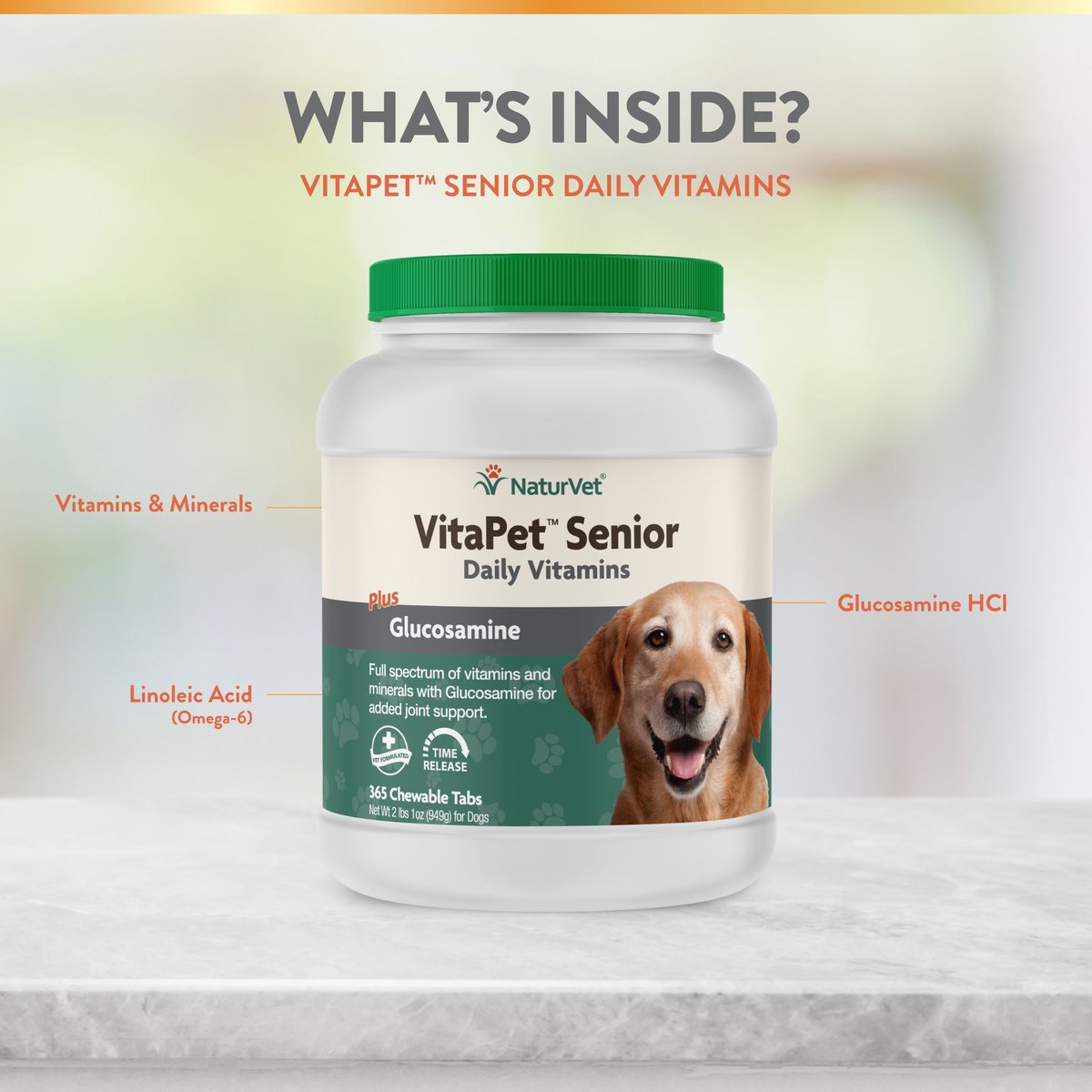 NaturVet VitaPet Senior Daily Vitamins Plus Glucosamine Dog Supplement