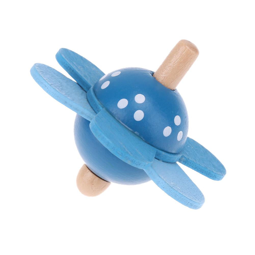 Kid Toys Flower Rotating Wooden Spinning Wood Educational Toy/Blue