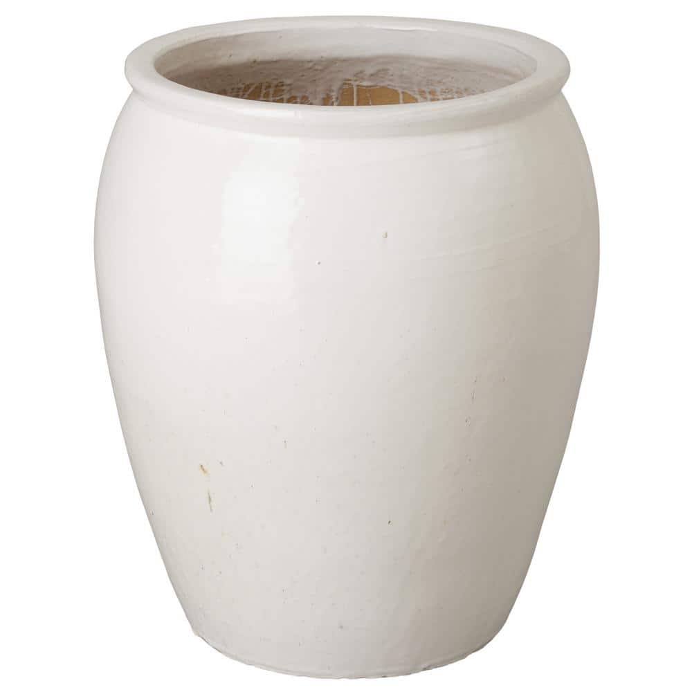 Emissary Tall 23.5 in. L x 30 in. H White Ceramic Round Planter with Drainage Hole 09757WT-2