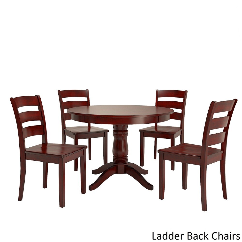 Wilmington II Round Pedestal Base Antique Berry Red 5 Piece Dining Set by iNSPIRE Q Classic