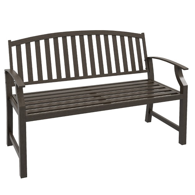 Outdoor Garden Bench Metal Bench Steel Slatted Frame Furniture For Patio Park Porch Lawn Yard Deck