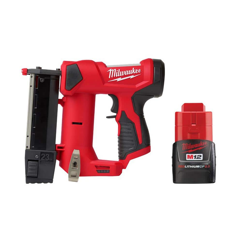 Milwaukee M12 12-Volt 23-Gauge Lithium-Ion Cordless Pin Nailer with  M12 2.0 Ah Battery 2540-20-48-11-2420