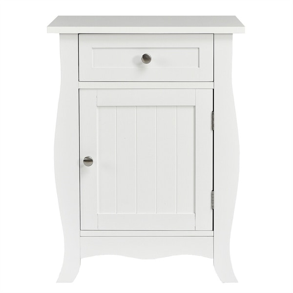 Gymax Accent End Table with Drawer Storage Cabinet Wooden Nightstand - 17.5'' x 14'' x 23.5''