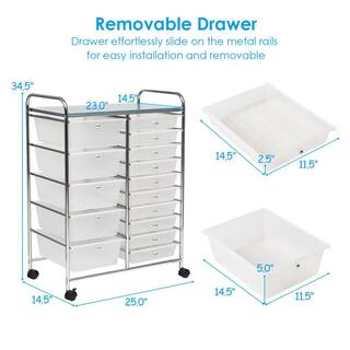 FORCLOVER 15-Drawer Steel 4-Wheeled Utility Rolling Cart Storage Organizer in Clear LK-W537H825CL