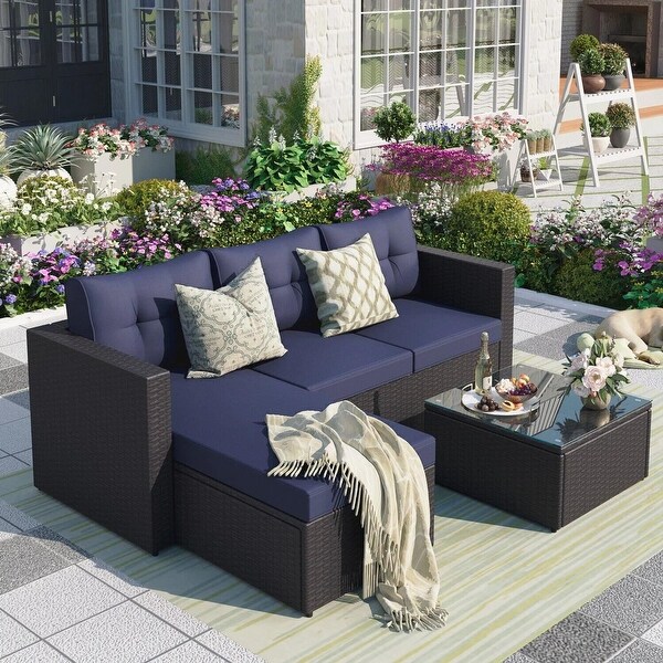 Outdoor Rattan Wicker 5Piece Patio Furniture Sets Sectional Sofa Set with Coffee Table