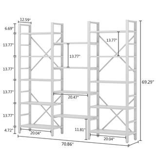 Tribesigns Earlimart 70.9 White Wood Triple Wide 5-Shelf Bookcase Industrial Etagere Large Open Bookshelf for Display TJHD-HOGA-C0292