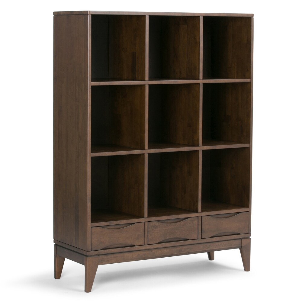 WYNDENHALL Pearson SOLID HARDWOOD 58 inch x 42 inch Mid Century Modern Cube Storage Bookcase with Drawers