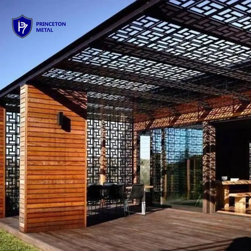 Commercial metal wall panel building projects facades decoration screen aluminum laser cut outdoor pergola roof