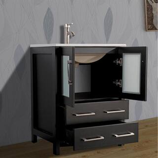 Vanity Art Brescia 24 in. W x 18.1 in. D x 35.8 in. H Single Basin Bathroom Vanity in Espresso with Top in White Ceramic and Mirror VA3024-E