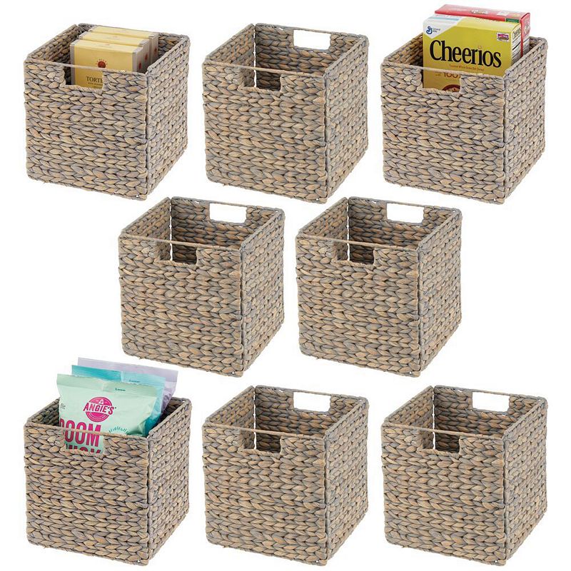 mDesign 10.5 Cube Hyacinth Kitchen Storage Basket with Handles， 8 Pack