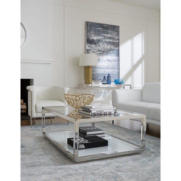 Jasper Coffee Table in Acrylic， White Glass and Polished Stainless Steel