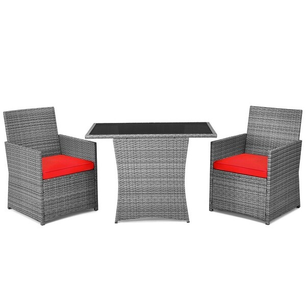 3 Pieces Patio Rattan Furniture Set with Cushioned Armrest Sofa - 26