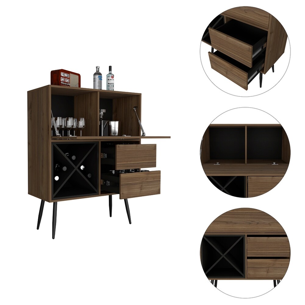 Somerville 4 Bottle 2 Drawer Bar Cabinet Mahogany and Black Wengue