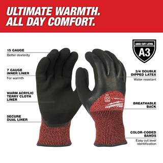 MW Large Red Latex Level 3 Cut Resistant Insulated Winter Dipped Work Gloves 48-22-8922