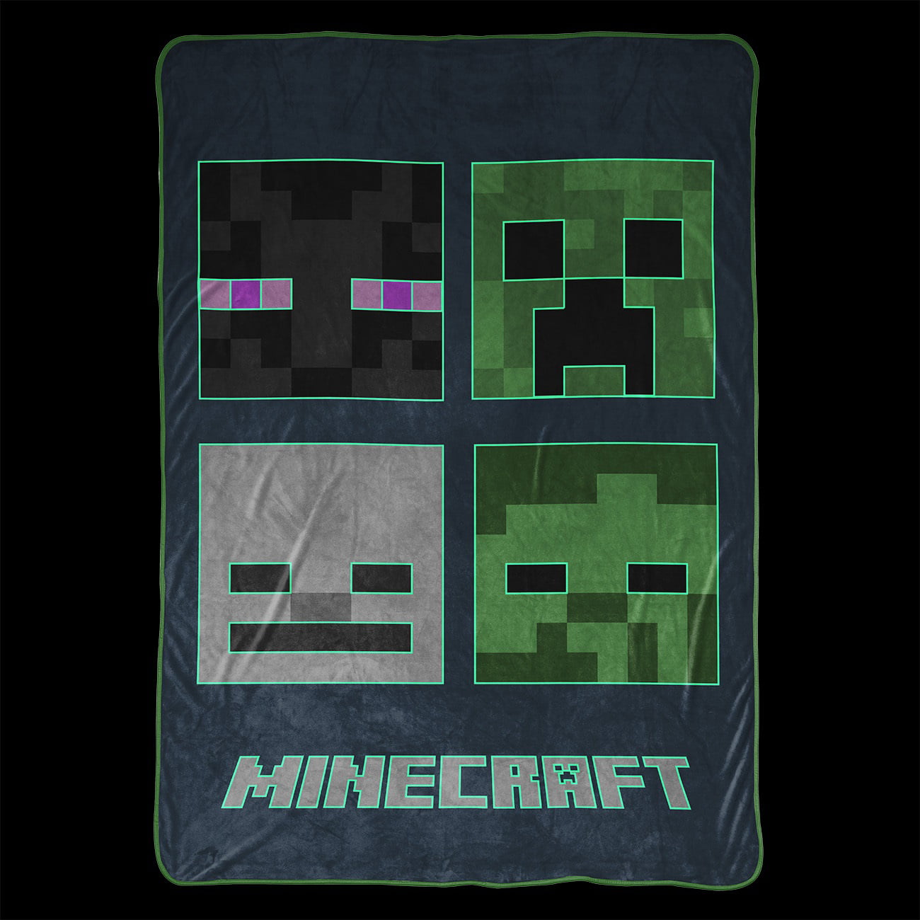 Minecraft Bad Mobs Club Glow In The Dark Kids Blanket， 62 x 90， Microfiber， Blue， Mojang， Gaming Bedding