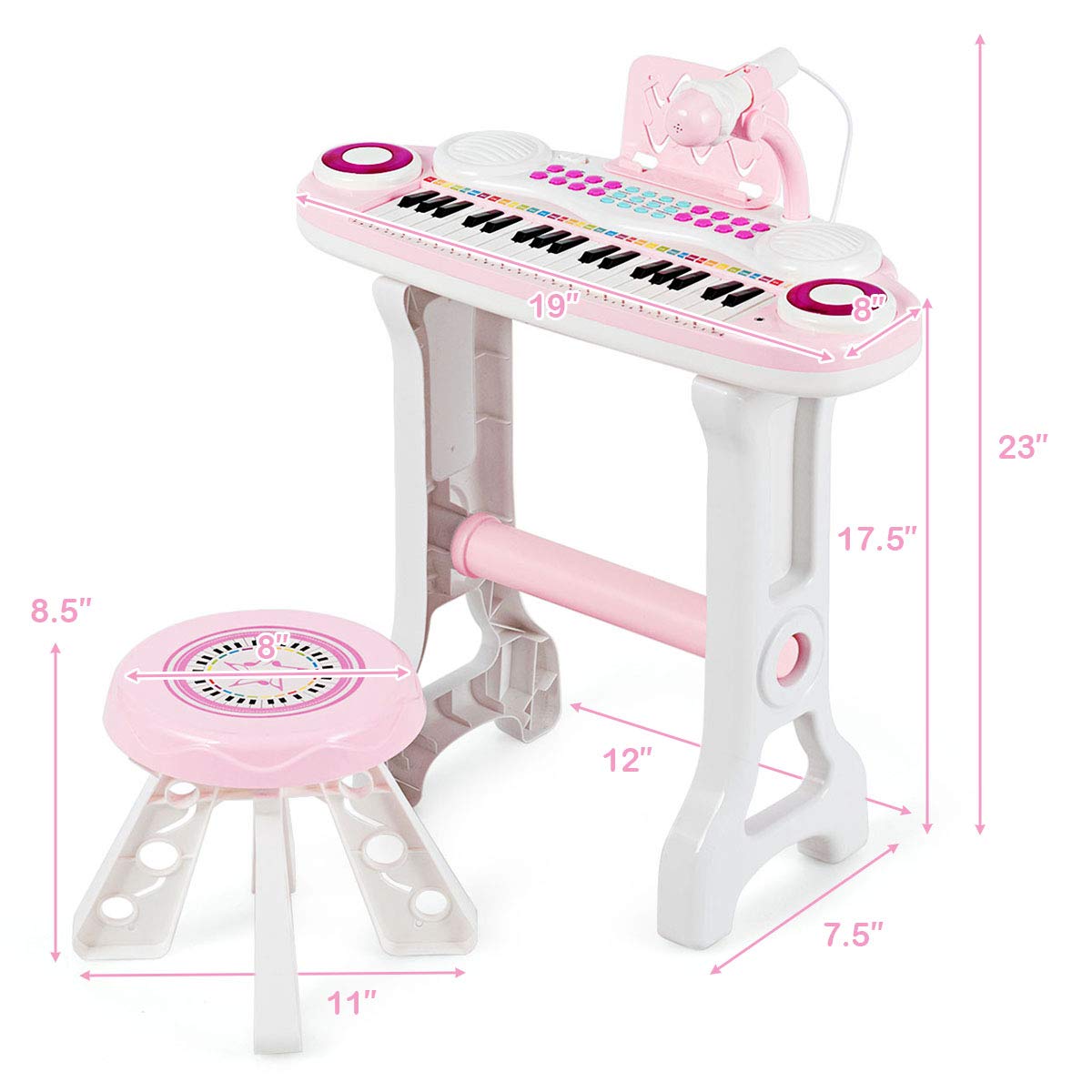 Costzon 37-Key Kids Toy Keyboard Piano with Detachable Legs, Bench, Music Score