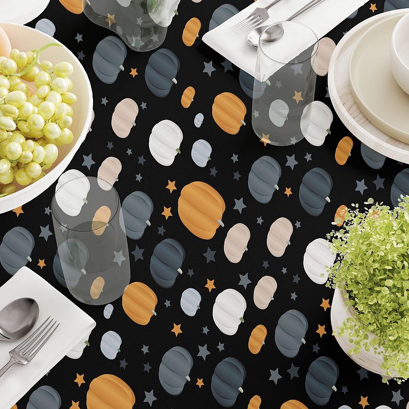 Rectangular Tablecloth， 100% Cotton， 52x104， Halloween Pumpkin and Stars