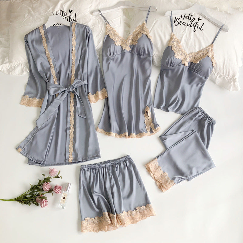 Soft Comfortable Ice Silk Lace Pajamas