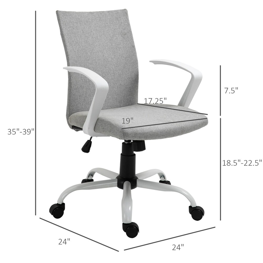 Vinsetto Office Chair Linen Swivel Computer Desk Chair Home Study Task Chair with Wheels  Arm