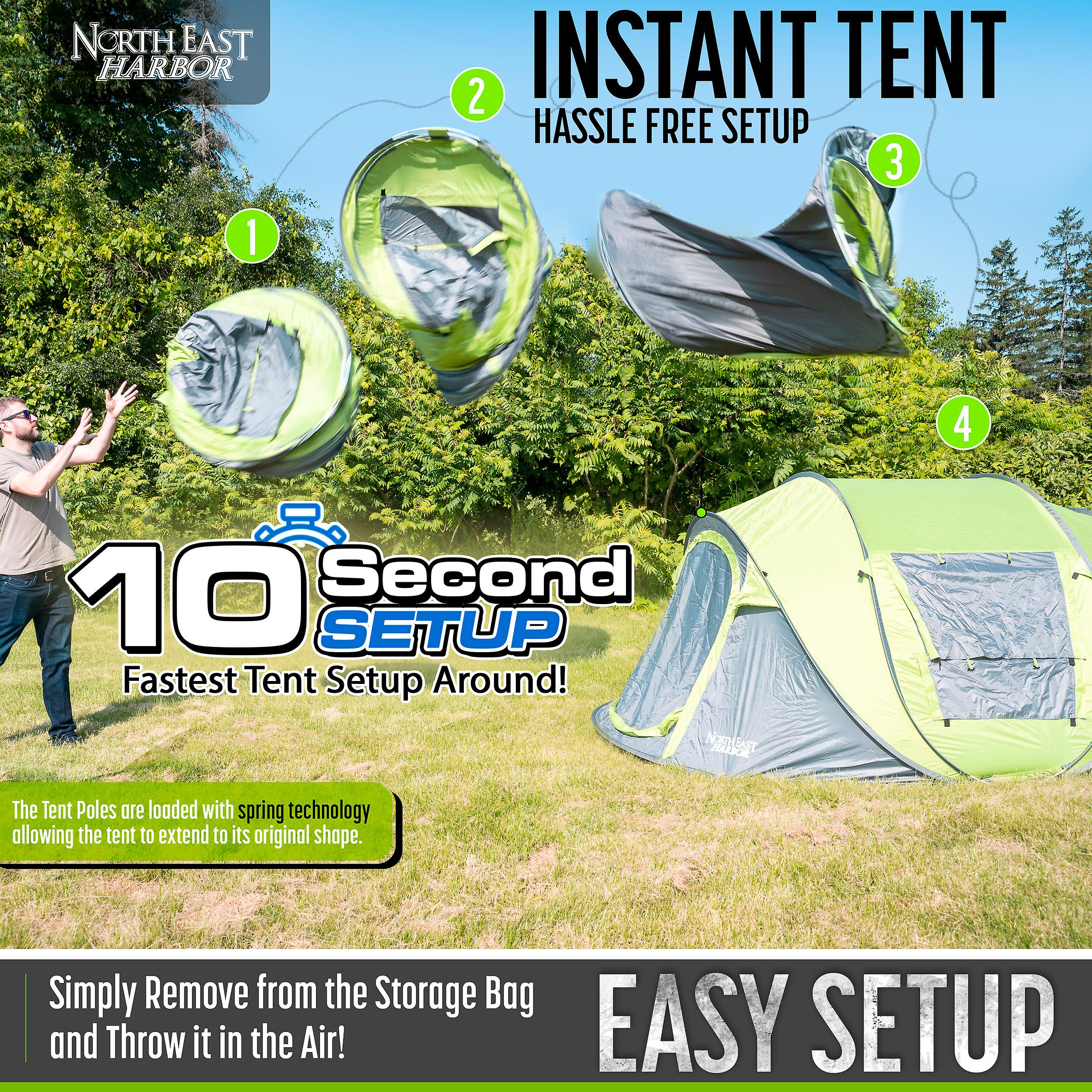 4 Person Easy Pop Up Tent Water-Resistant Lightweight Portable Camping Tent Instant Tent Quick Automatic Setup Family Tent with Porch Ideal for Camping， Backpacking， Hiking， Traveling， Beach， Festival