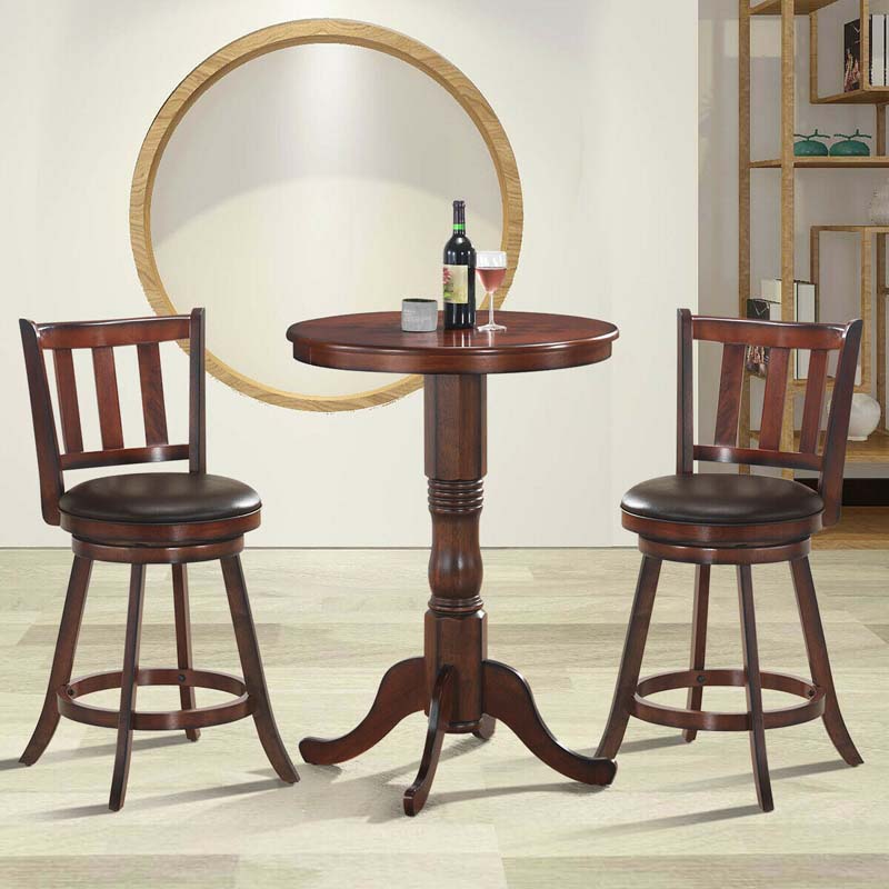 2-Pack Wood Swivel Bar Stools Counter Height Kitchen Dining Chairs Pub Stools with Soft Leather Seat