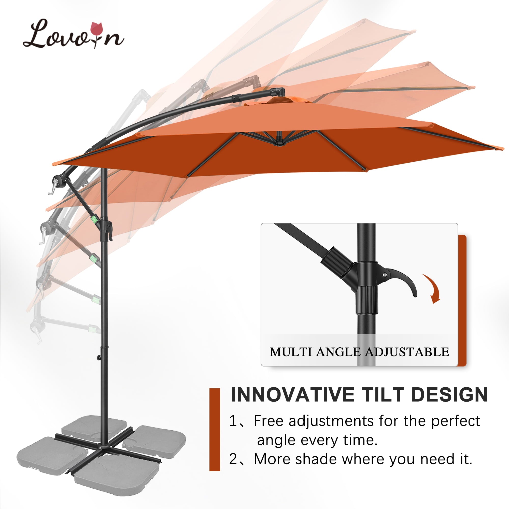 LovoIn 10FT Offset Outdoor Market Patio Umbrellas Hanging Cantilever - Coral Red