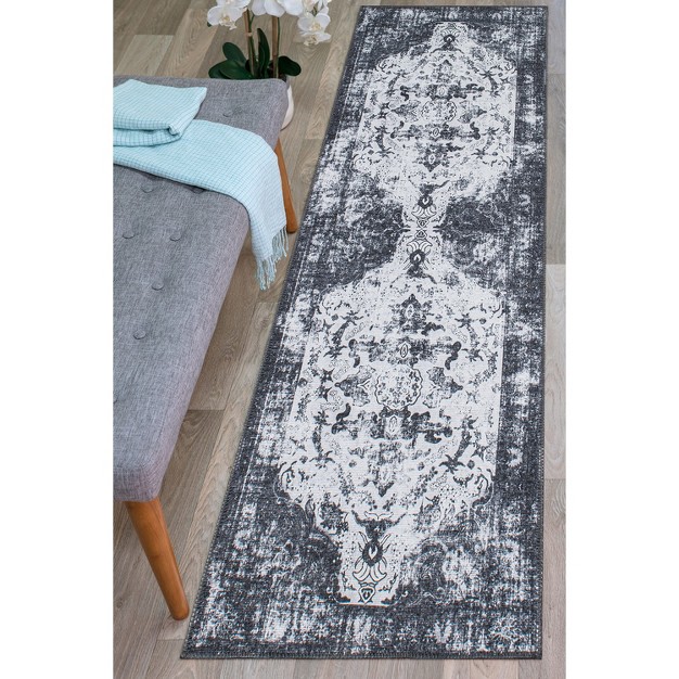 World Rug Gallery Vintage Distressed Medallion Machine Washable Area Rug