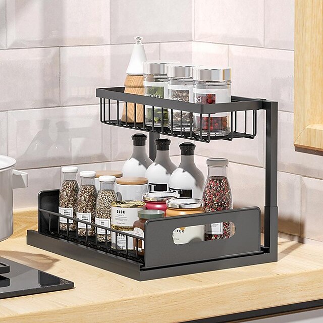 Kitchen Cabinet Shelf Under Sink Storage Storage Rack Pull-Out Drawer Basket Finishing Shelf Detachable