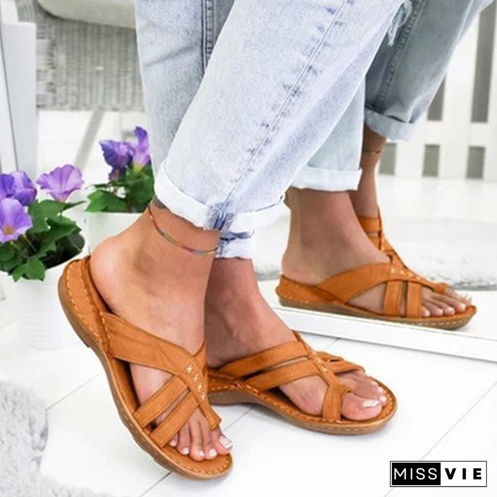 Summer Sandals Women Comfy Slippers Roman Leather Wedge Sandals Low Heels Beach Shoes Casual Flip Flops Sandalia Feminina