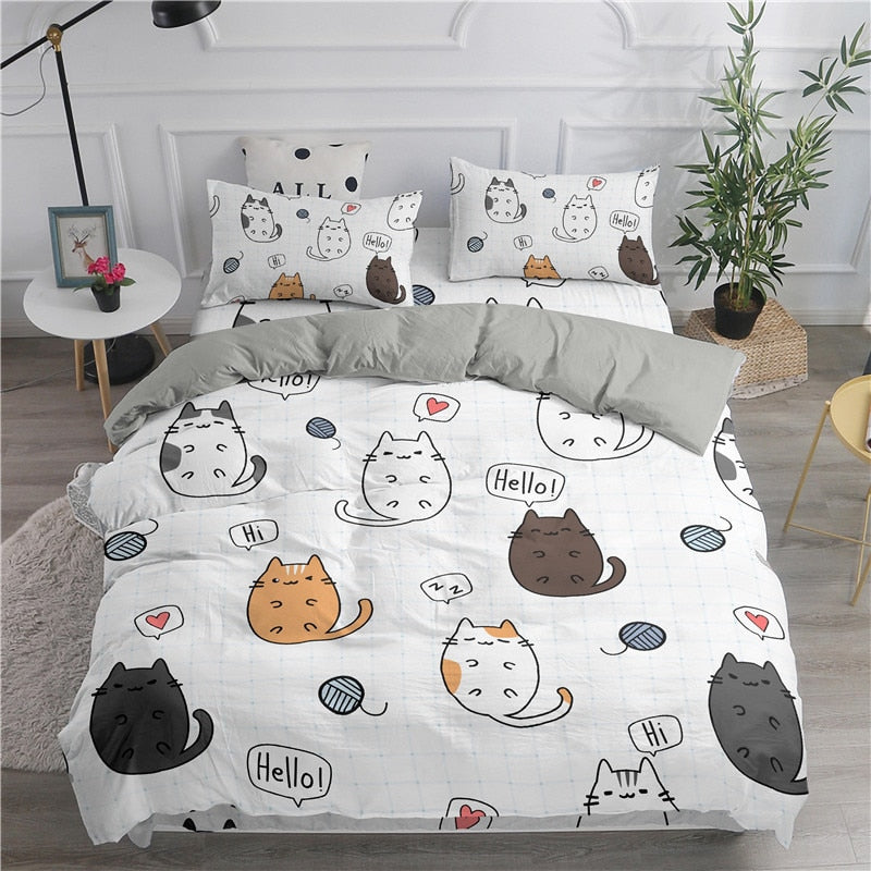 Cartoon Duvet Cover Set Cute Cats Printed 3D