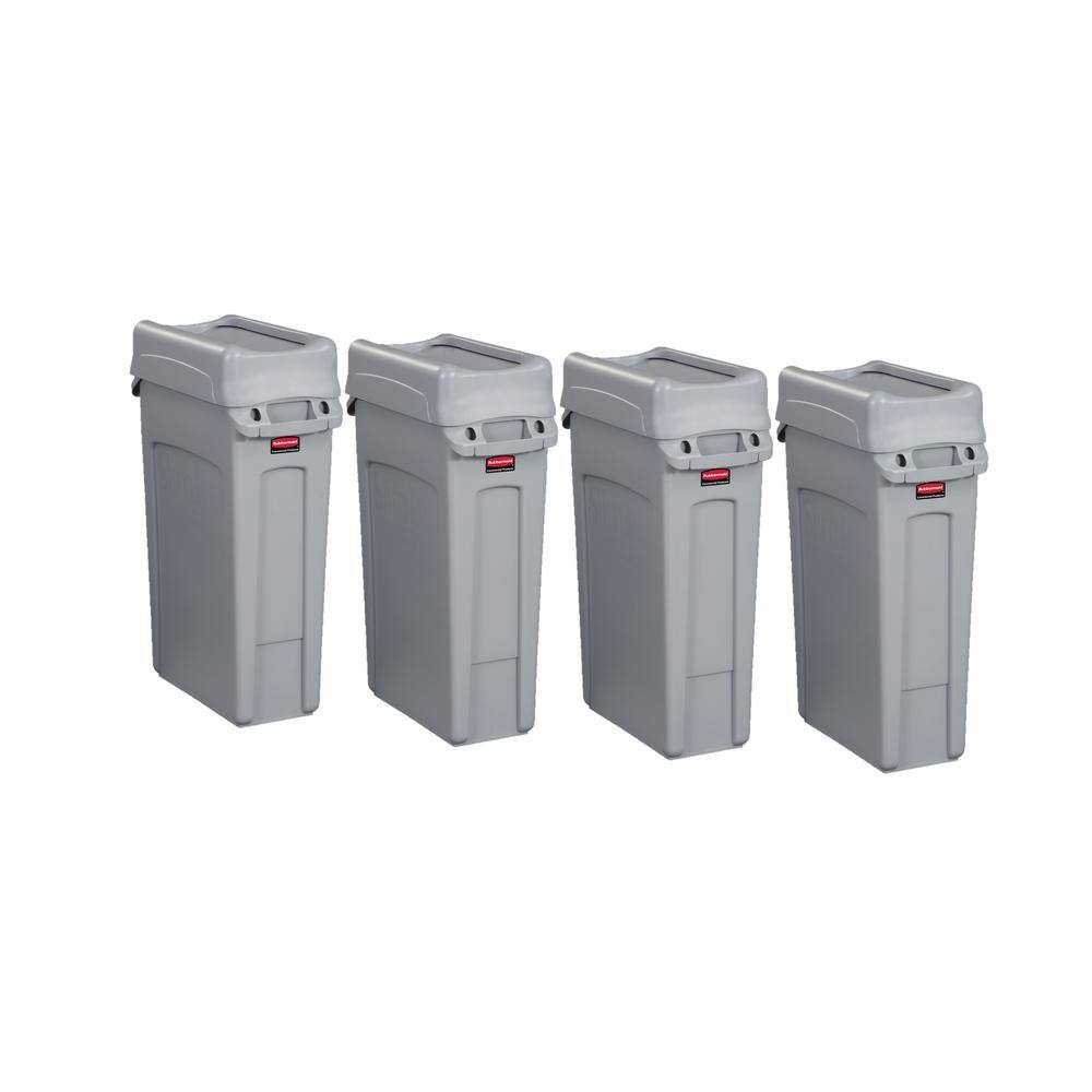 Rubbermaid Commercial Products Slim Jim 23 Gal. Gray Vented Outdoor Trash Can (4-Pack) 2001581-4