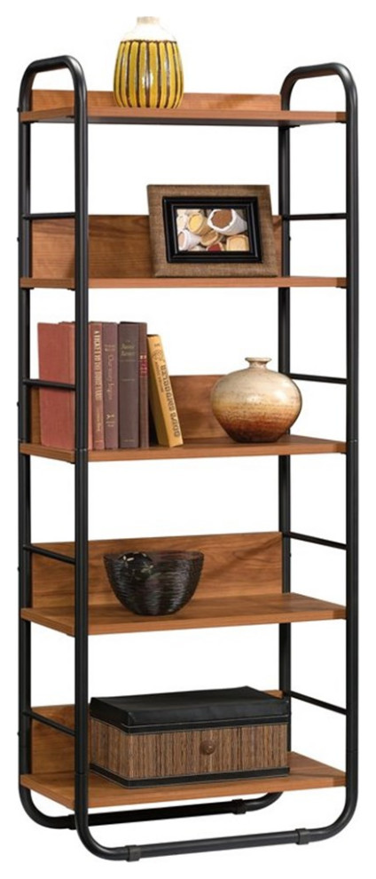 Pemberly Row Engineered Wood 5 Shelf Bookcase in Prairie Cherry   Industrial   Bookcases   by Homesquare  Houzz