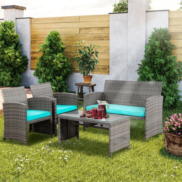 4 Pieces Outdoor Patio Furniture Sets Conversation Sets Rattan Chair