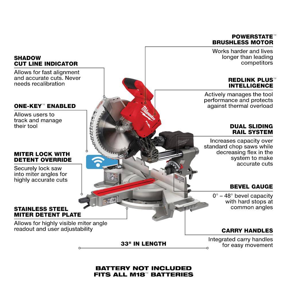 MW M18 FUEL 18V Lithium-Ion Brushless Cordless 12 in. Dual Bevel Sliding Compound Miter Saw (Tool-Only) 2739-20