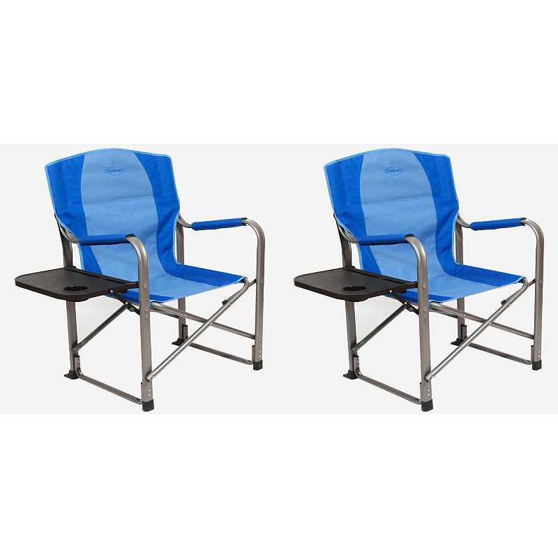 Kamp-Rite Director Portable Lounge Arm Chair with Side Table， Blue (2 Pack)